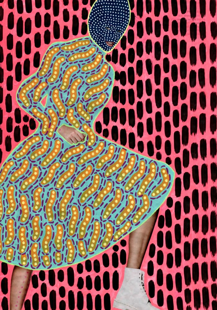 Vibrant Masked Woman by Naomi Vona — canvas wall art