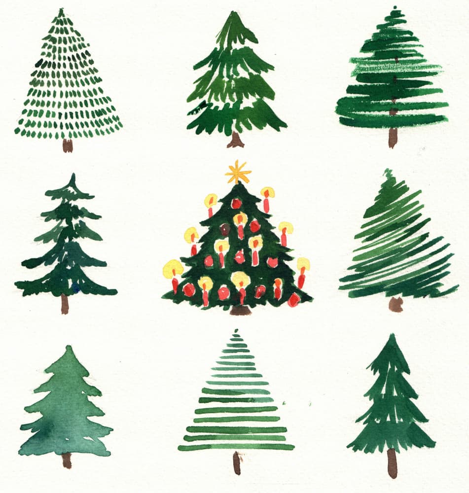 Watercolor Christmas Trees by Renate Holzner — canvas wall art