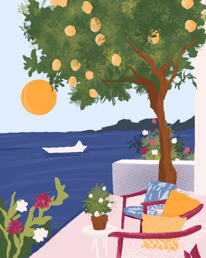 Sunny Lemon Tree Patio by Kintsugi99 — canvas wall art
