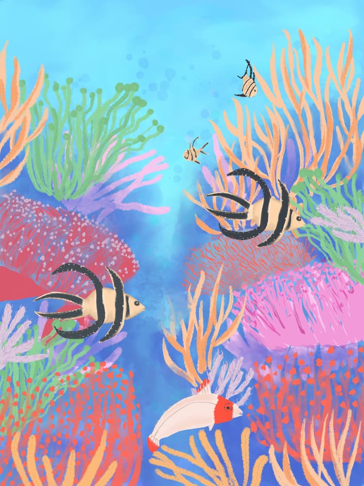 Vibrant Coral Reef by Aliya Putrus — canvas wall art