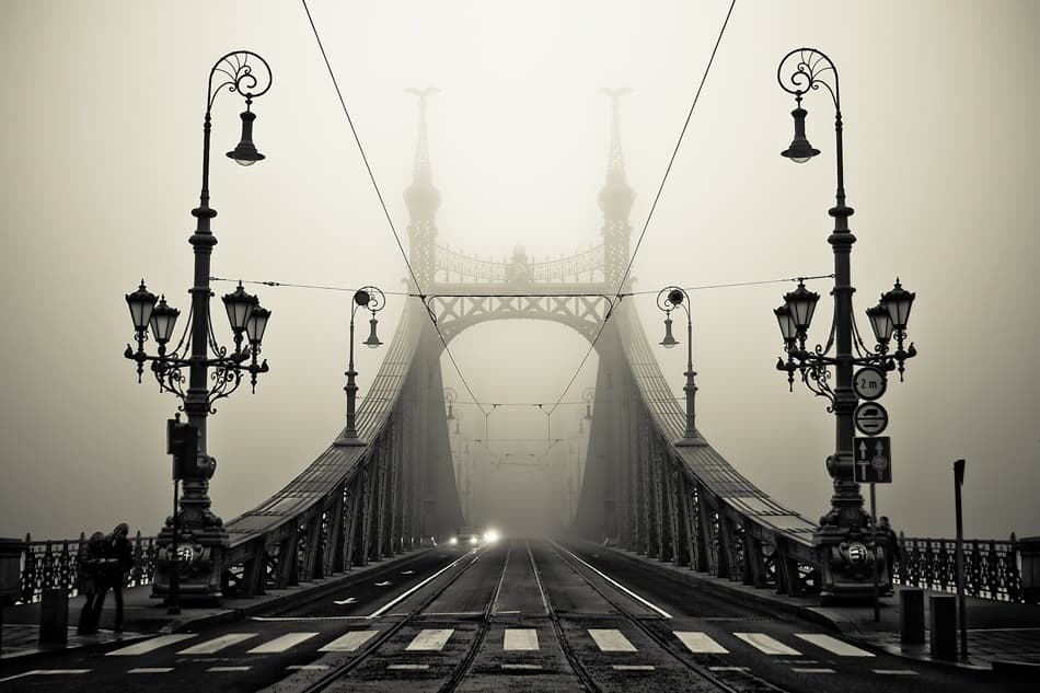 Misty City Bridge by arminMarten — canvas wall art