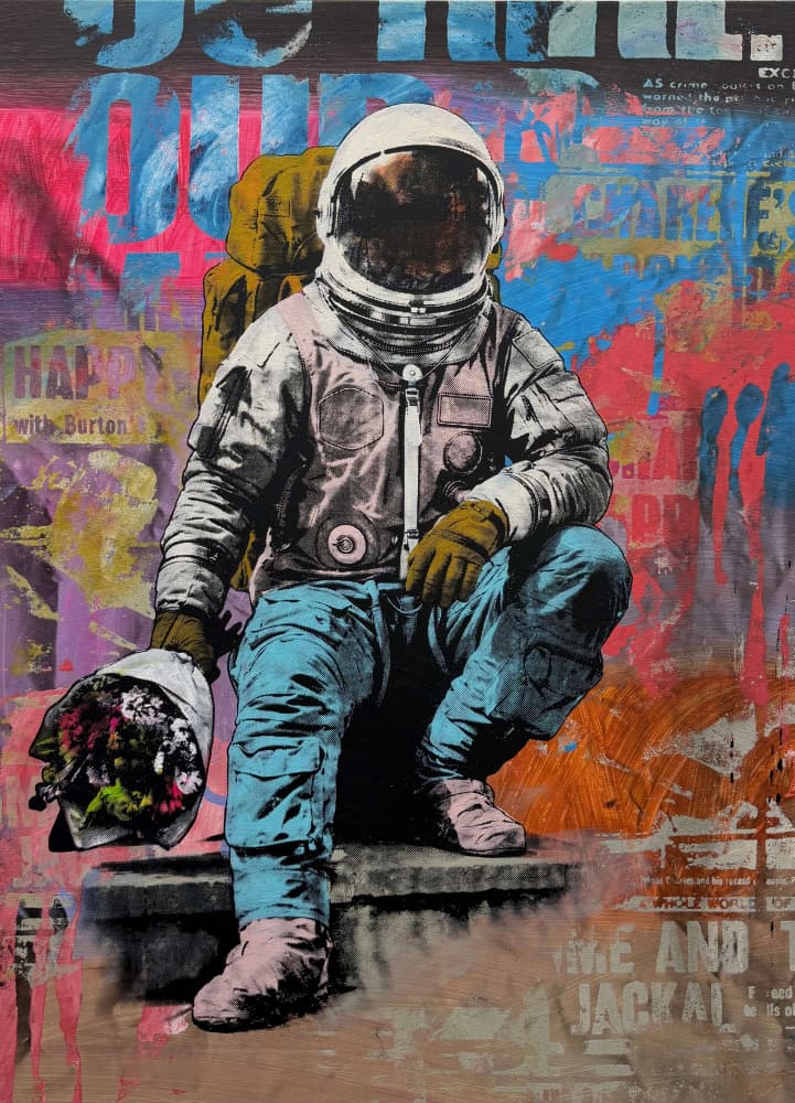 Astronaut Street Flowers by Микола Курилюк — canvas wall art