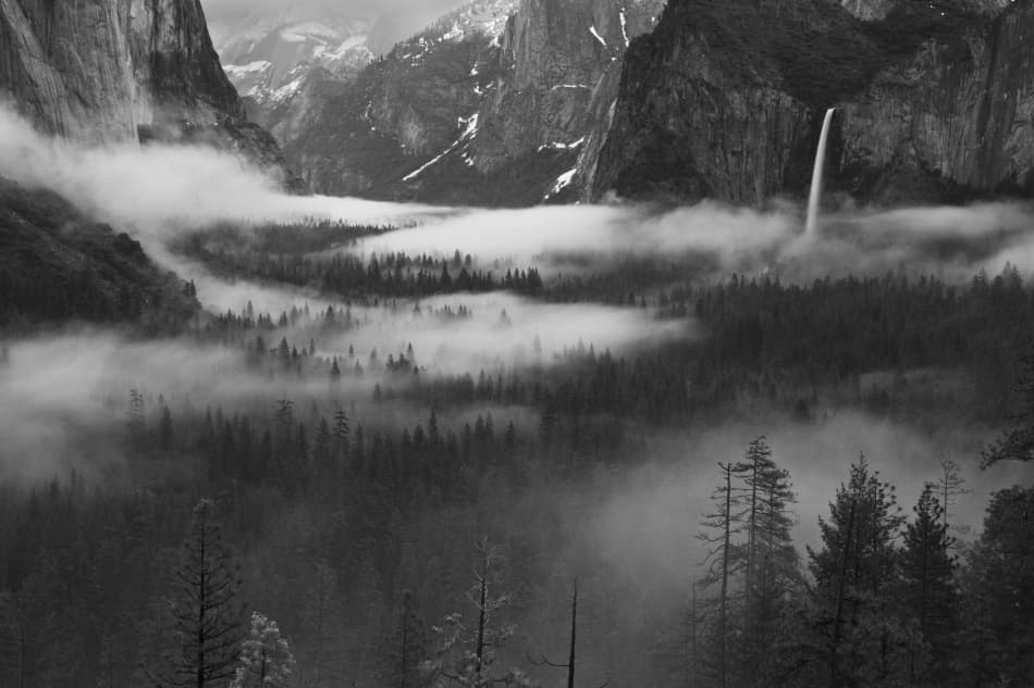Misty Valley Waterfall by Hong Zeng — canvas wall art
