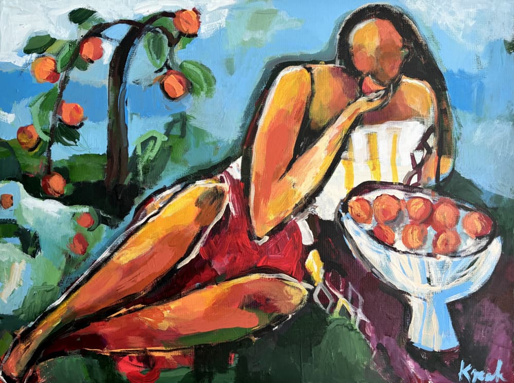 Reclining Apricot Woman by Magdalena  Krzak — canvas wall art