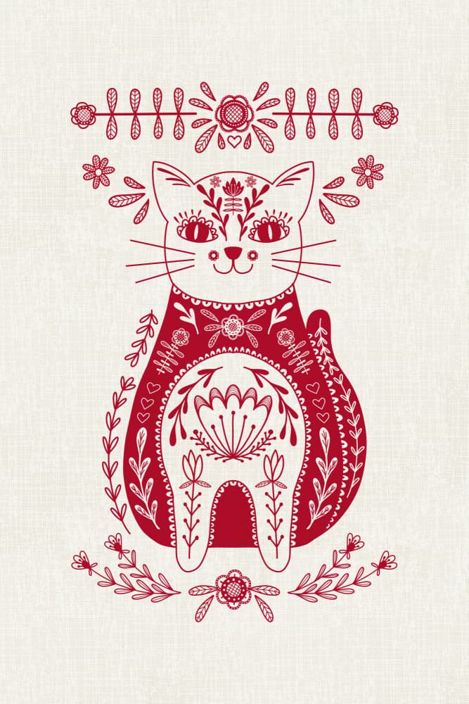 Red Folk Cat by Alexandra Weise — canvas wall art
