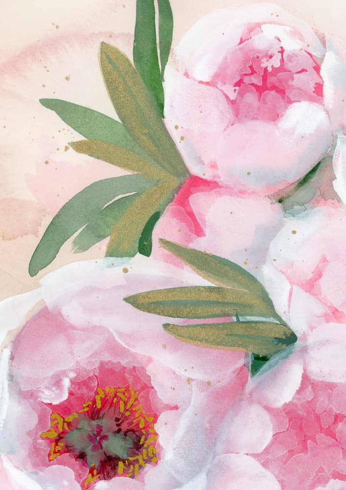 Watercolor Peony Blooms by Rosana Laiz Blursbyai — canvas wall art