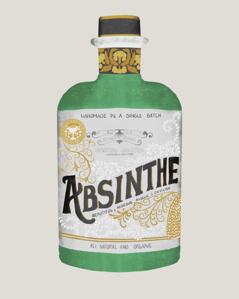 Vintage Absinthe Elixir Bottle by Yami SM — canvas wall art