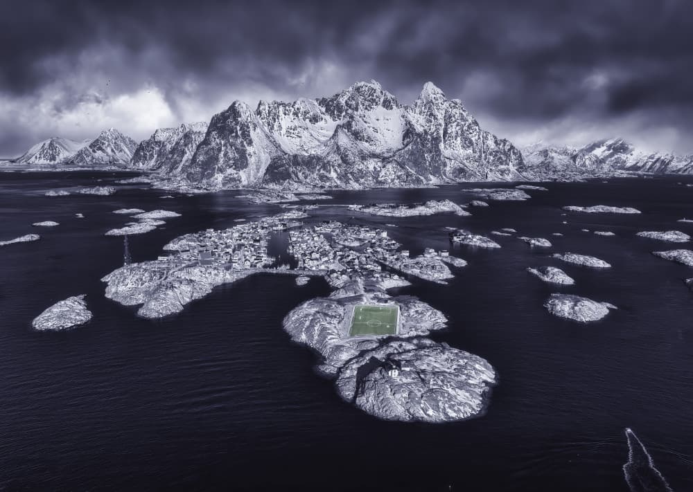 Lofoten Island Football Field by Michael Zheng — canvas wall art