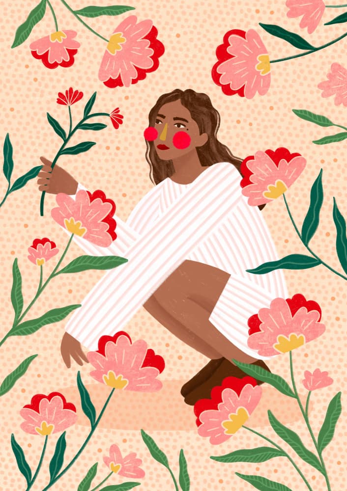 Woman In Floral Garden by Bea Müller — canvas wall art