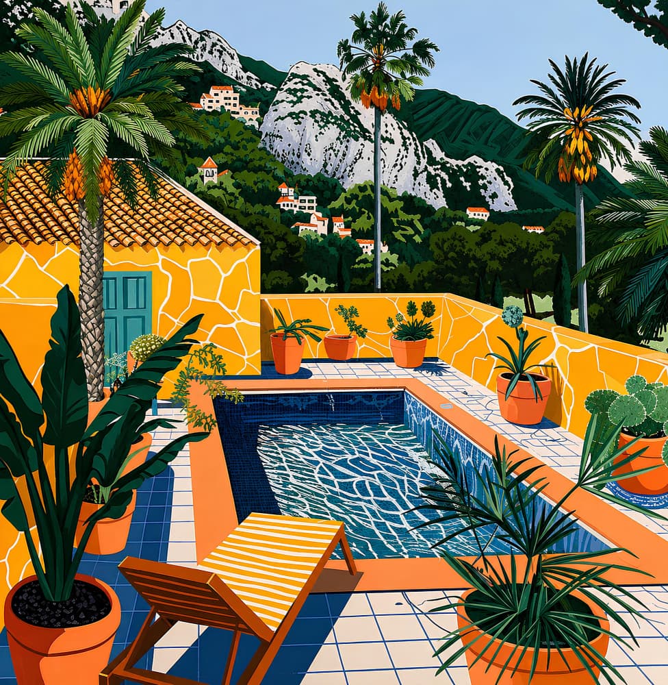 Mediterranean Poolside Retreat by Avanesova Elena — canvas wall art