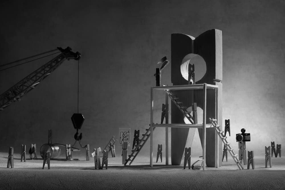 Clothespin Construction Crew by Victoria  Glinka — canvas wall art