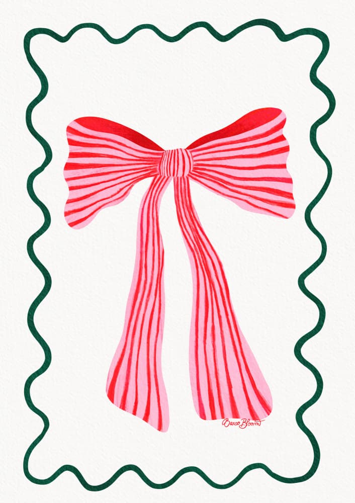 Festive Pink Striped Bow by Baroo Bloom — canvas wall art