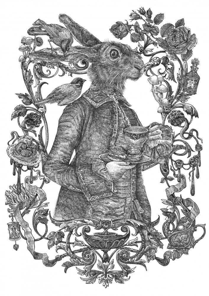 Whimsical Hare Tea by Nicole Bustamante — canvas wall art