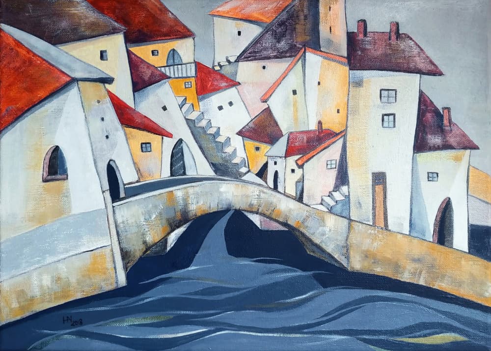 Quaint Village Arch Bridge by Aniko Hencz — canvas wall art