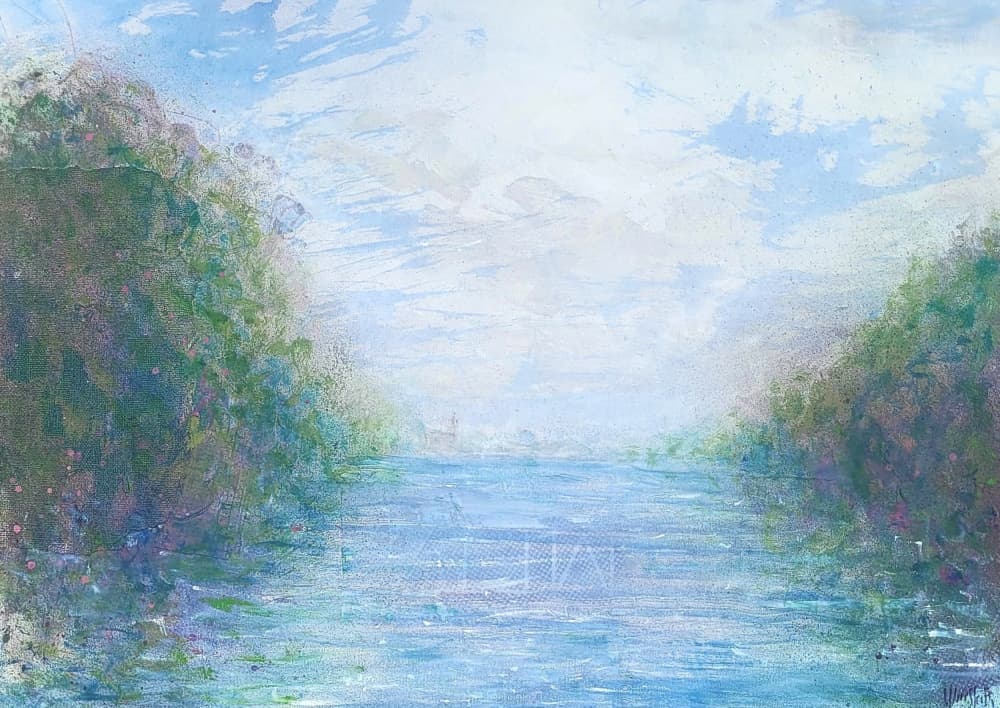 Serene River Landscape by Wayne Sleeth — canvas wall art