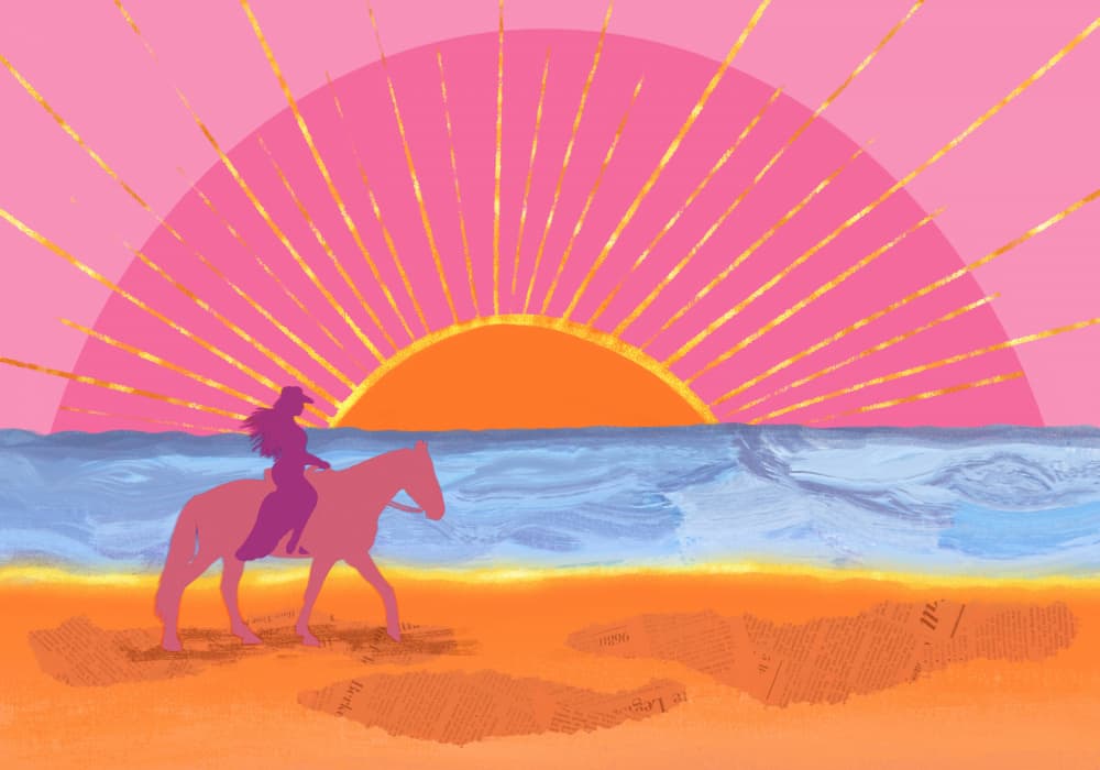 Pink Sunset Horse Ride by Aliya Putrus — canvas wall art