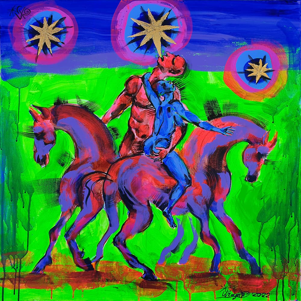 Colorful Celestial Riders by Kanat Ibragimov — canvas wall art
