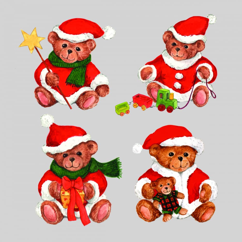 Christmas Teddy Bears by Renate Holzner — canvas wall art