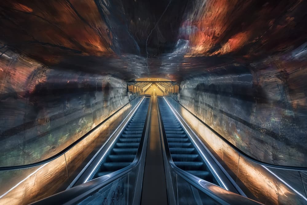 Dramatic Metro Escalator by liwulei — canvas wall art