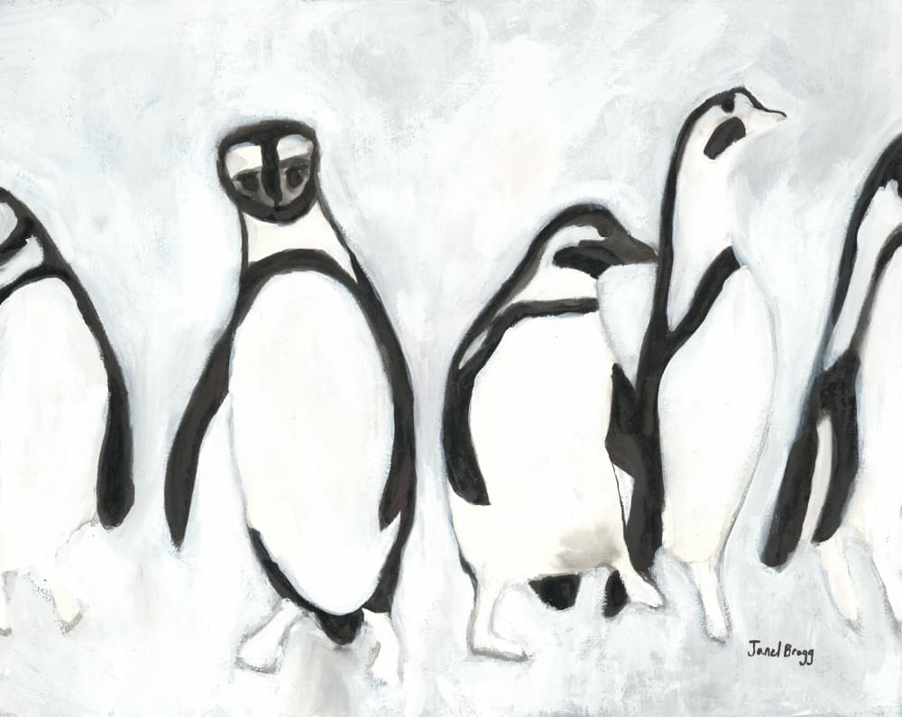 Penguins in a Row by Janel Bragg — canvas wall art