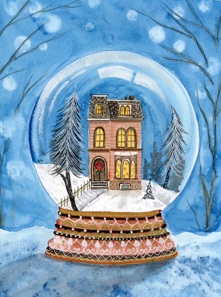 Cozy Winter House Globe by Suchi Deb — canvas wall art