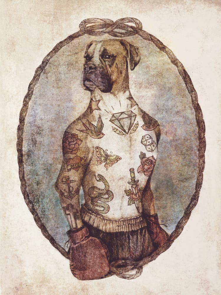 Tattooed Boxer Pup by Mike Koubou — canvas wall art