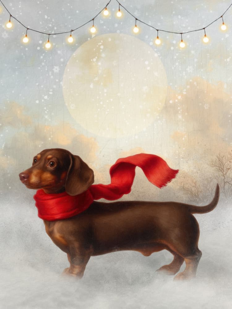 Christmas Dachshund Snow by Marja van den Hurk — canvas wall art