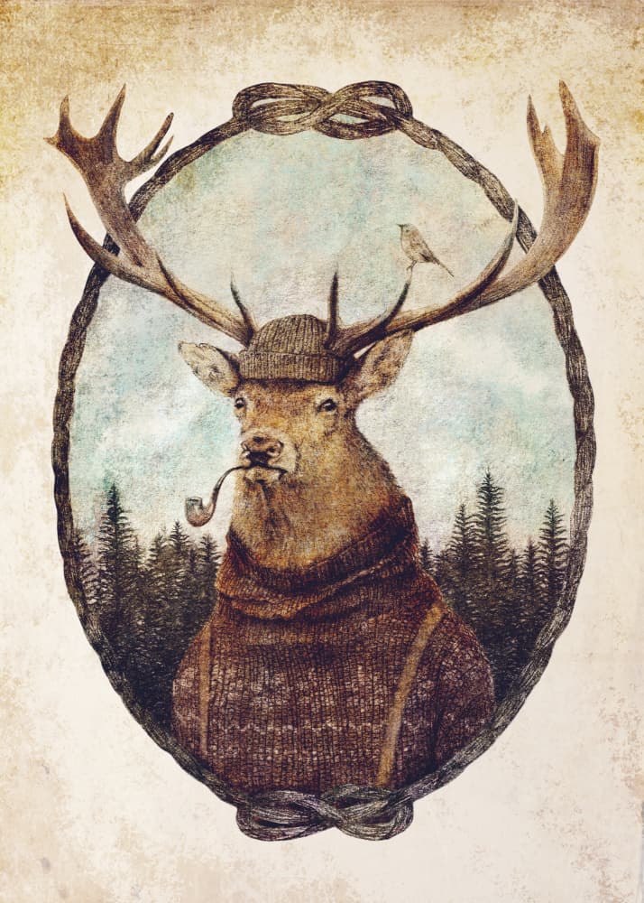 Deer Dressed In Cozy Attire by Mike Koubou — canvas wall art