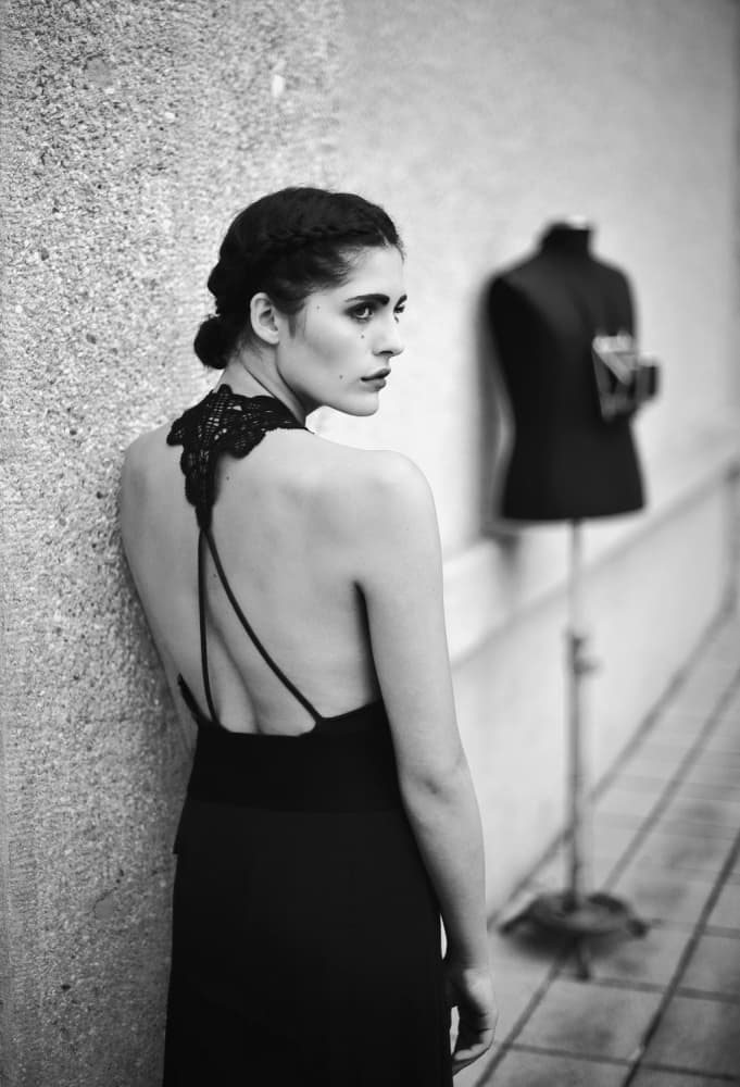 Elegant Backless Black Dress by Michael M. — canvas wall art