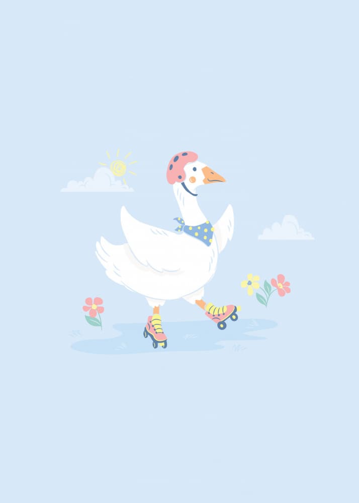 Goose on Roller Skates by Weronika Gross — canvas wall art