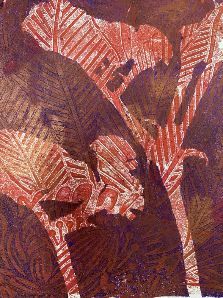 Deep Red Jungle Foliage by Berit Pihl — canvas wall art