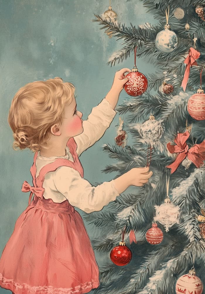 Nostalgic Christmas Tree Decorating by Old Artists Studio IV — canvas wall art