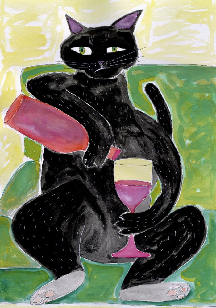 Grumpy Cat Pours Wine by Sharyn Bursic — canvas wall art