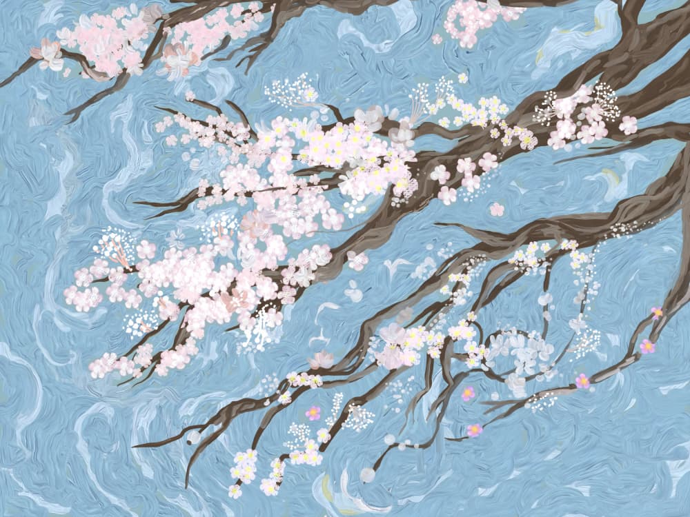 Spring Cherry Blossoms Blue by Josie George — canvas wall art