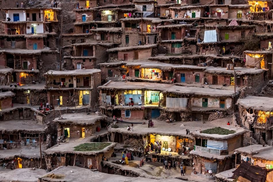 Mountain Village Night Lights by Mohammadreza Momeni — canvas wall art