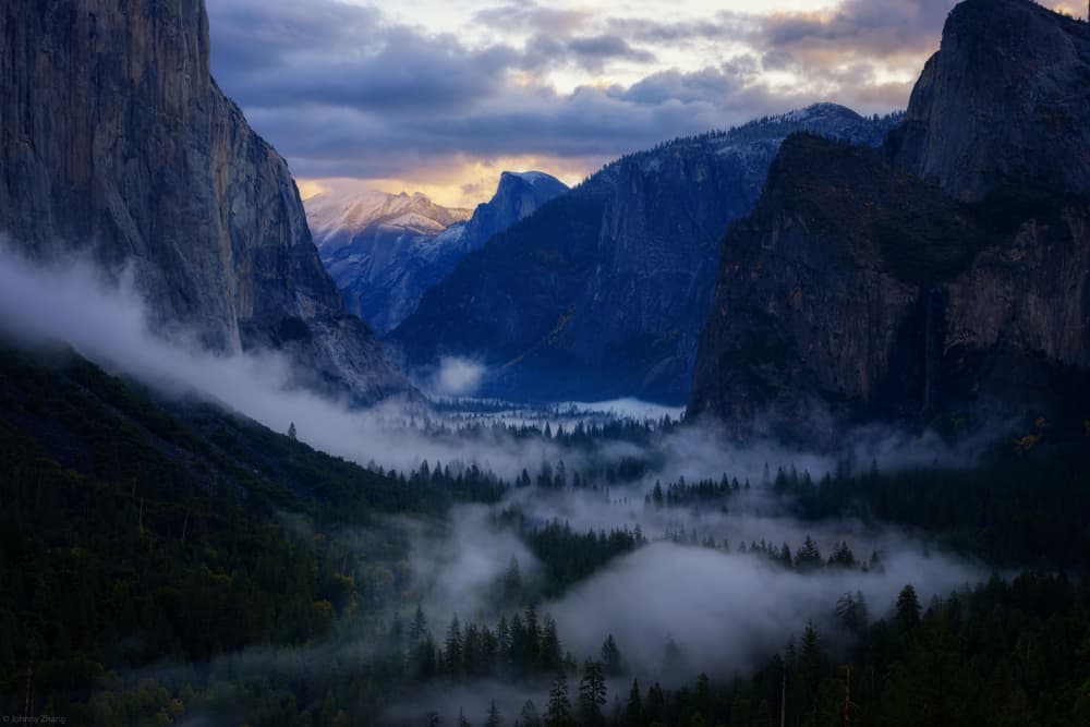 Misty Valley Dawn by Johnny Zhang — canvas wall art