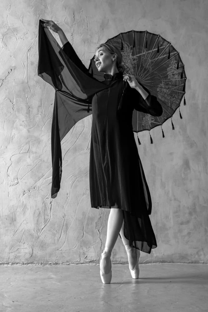 Elegant Ballerina With Umbrella by Shuki Laufer — canvas wall art