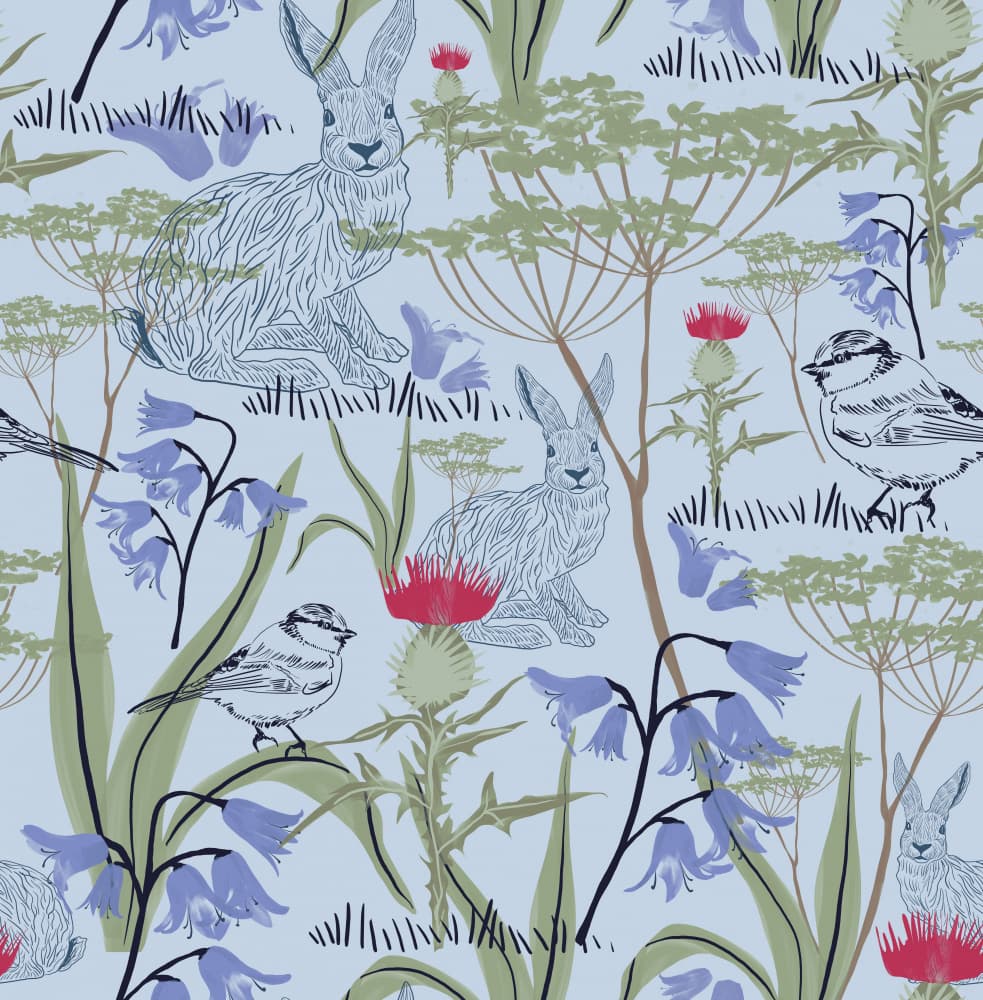 Spring Meadow Hares by Charlotte Trudgett — canvas wall art