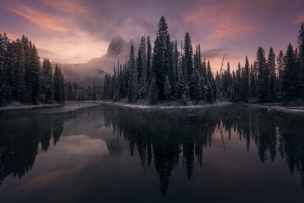 Misty Mountain Lake Reflection by David Martin Castan — canvas wall art