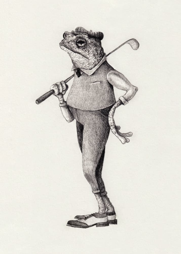 Frog In  Vintage Golf Attire by Mike Koubou — canvas wall art