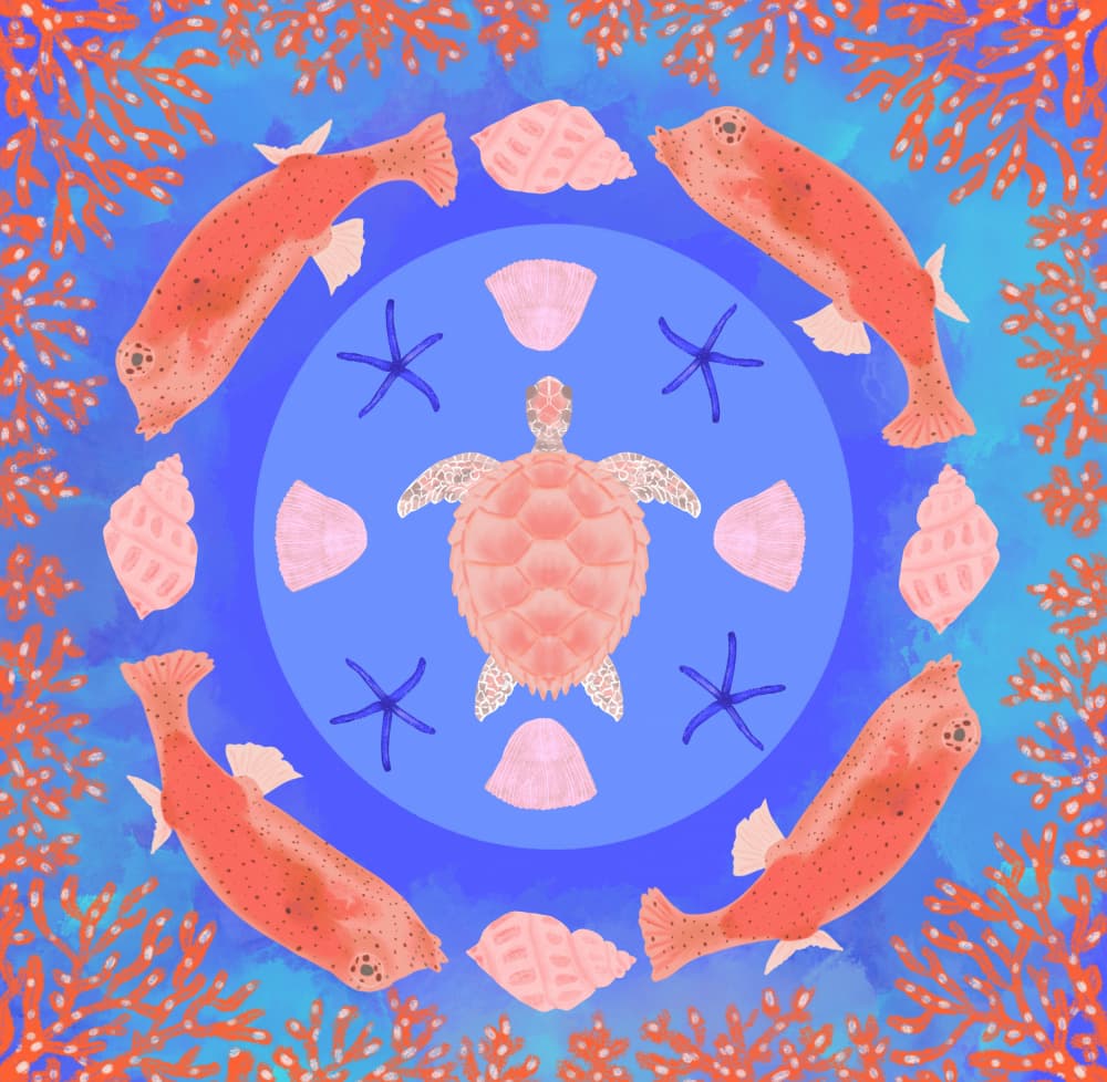 Vibrant Ocean Life Circle by Aliya Putrus — canvas wall art