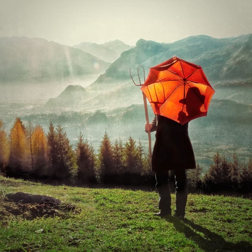Orange Umbrella Mountain View by ambra — canvas wall art