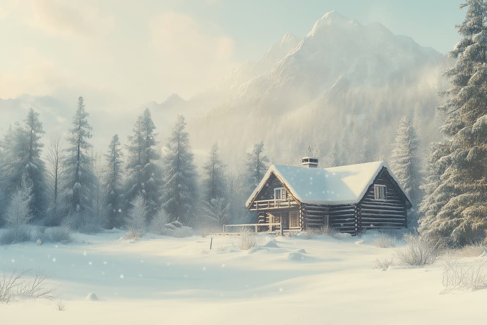 Snowy Mountain Cabin by Old Artists Studio IV — canvas wall art