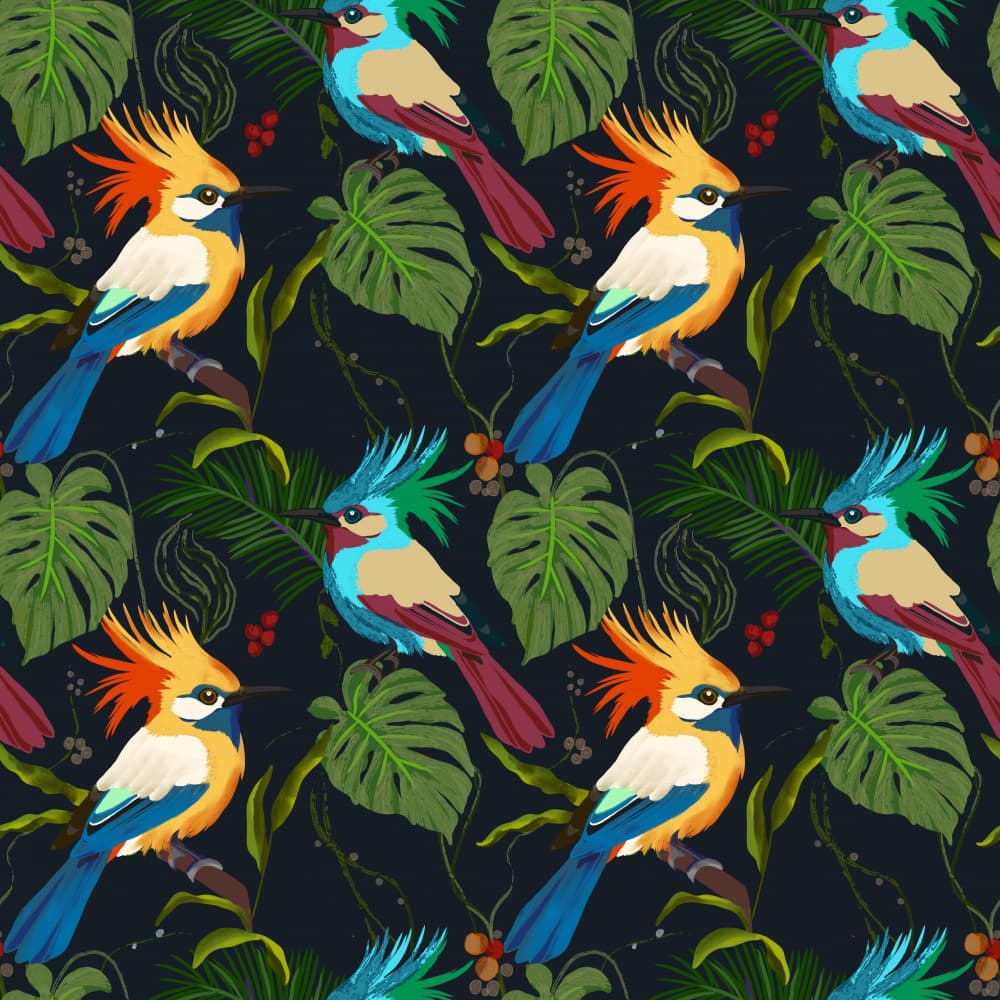 Vibrant Jungle Birds Pattern by Josie George — canvas wall art