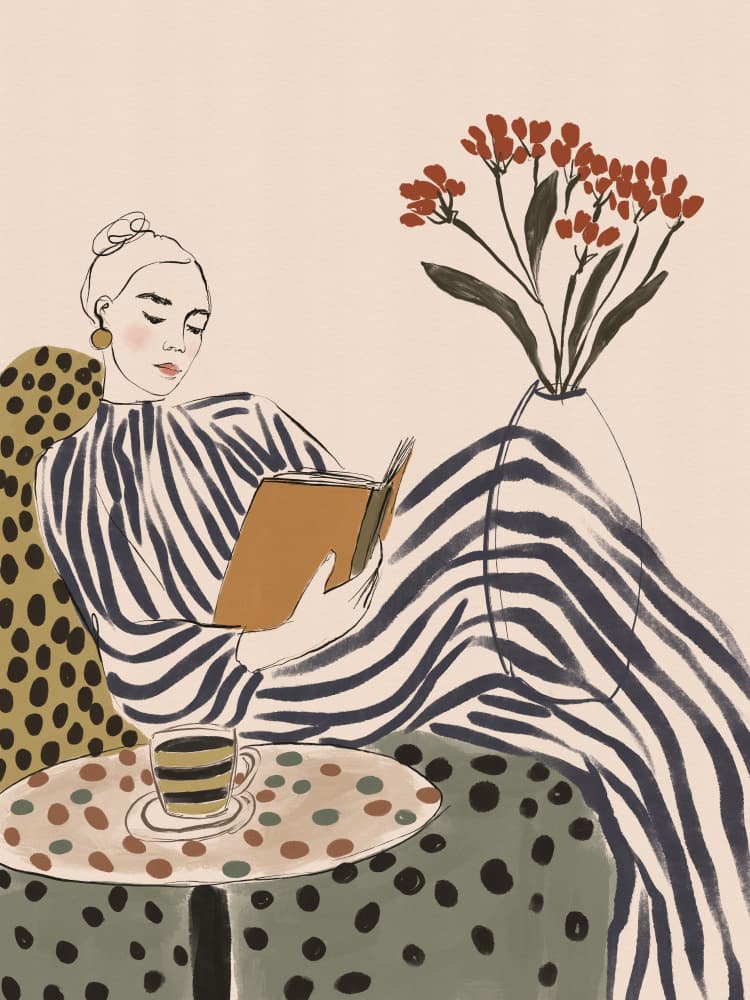 Chic Woman Reading by CATS AND DOTZ — canvas wall art