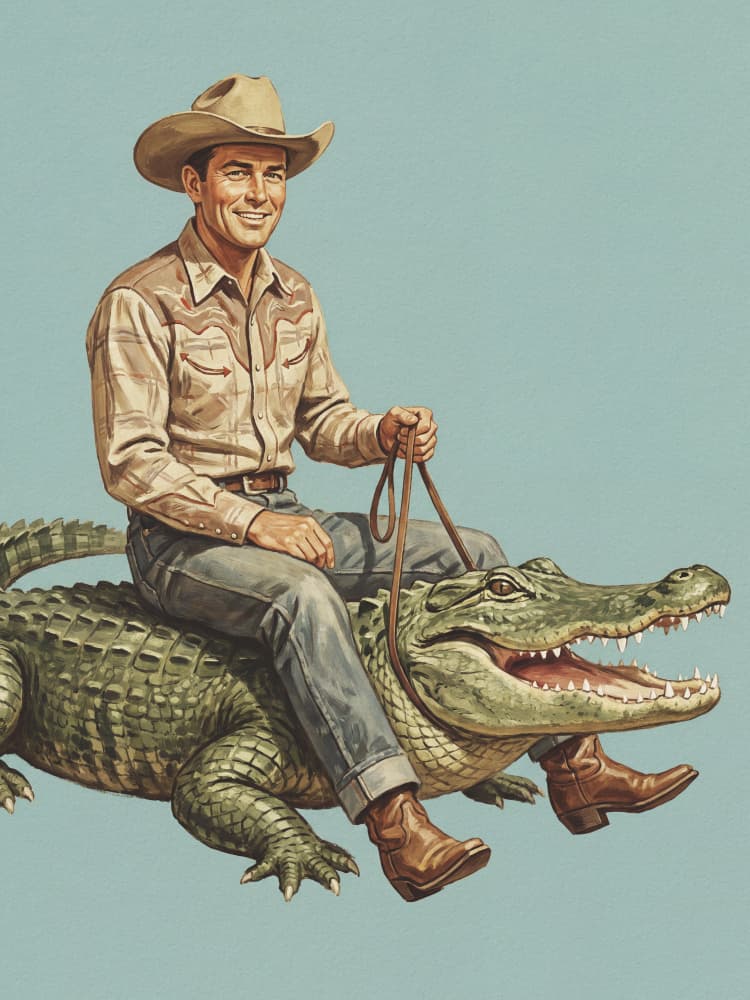 Cowboy Alligator Ride by Andreas Magnusson — canvas wall art