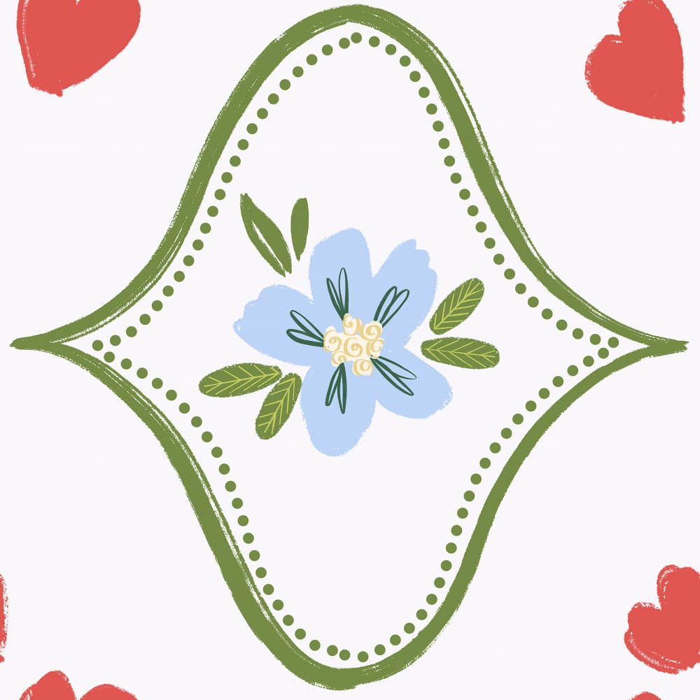 Blue Flower and Hearts by Giovanna Julião — canvas wall art