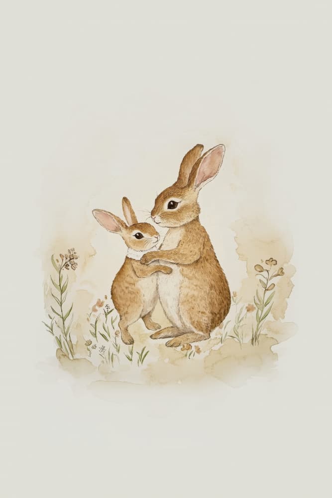 Gentle Bunny Embrace by Melloi Art Prints — canvas wall art