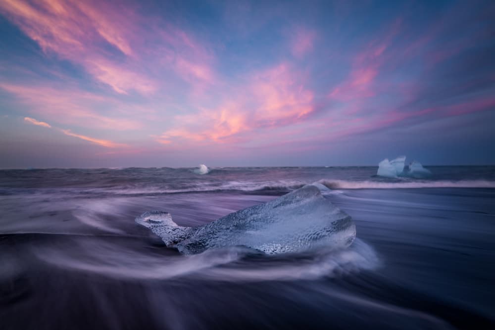 Serene Ice Beach Sunset by Yongnan Li （李永男） — canvas wall art