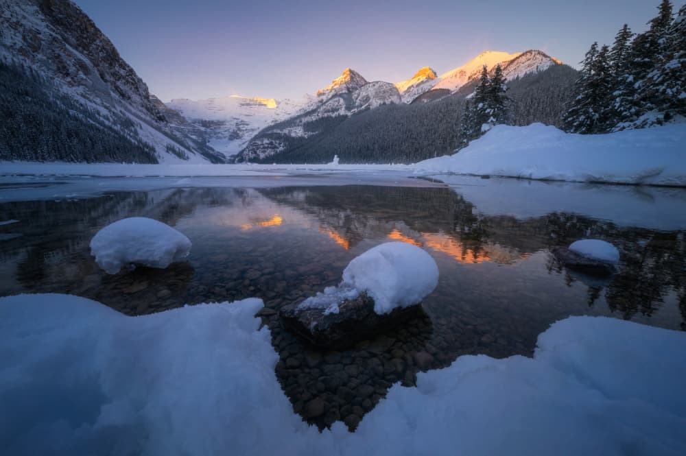 Golden Mountain Lake Reflection by Yongnan Li （李永男） — canvas wall art